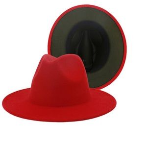 Fedora Hat Red with Olive Green Brim